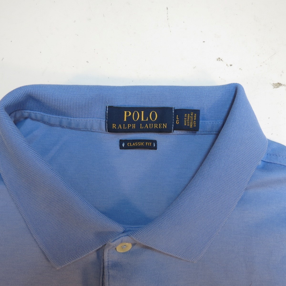 PONY RALPH LAUREN POLO CLASSIC FIT SHIRT uomo L blu con frangia rosa