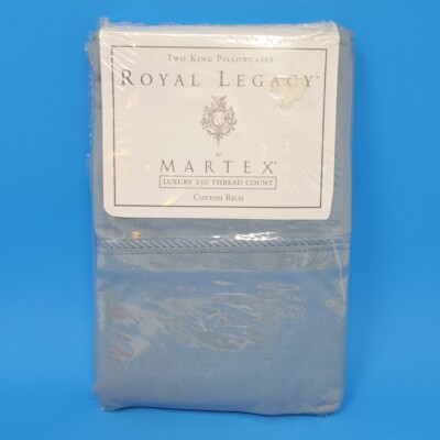 Martex Royal Legacy 250 Thread Count Two KING Pillowcases Blue Twilight  MadeUSA