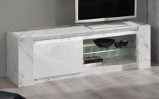 Carrara White Marble Effect High Gloss Italian Small TV Cabinet with LED Lights