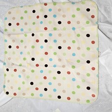 Circo Cream Off White Baby Blanket Polka Dots Brown Stitch Edge Blue Green