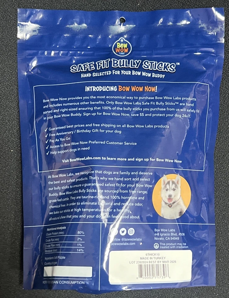 Bow Wow Labs Thick 6” Bully Sticks 10pk - Image 2 of 2