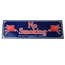 Vintage Mobil Gasoline Sign - Tobacco No Smoking Porcelain Gas Station Pump Sign