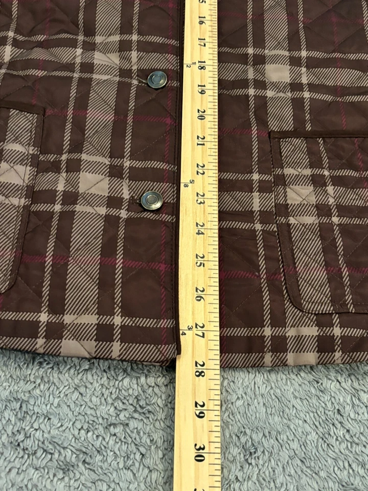 Studio Works Jacket Womens Large Brown Plaid Quilted Puffer Coat Lightweight - Image 4 of 4