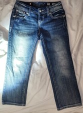 MISS ME Women's Signature Crop Embellished Mid-Rise Jeans Sz 24 Med Blue Nice  