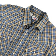 VTG Levi Strauss Metallic Western Pearl Snap Shirt Blue/Gold   USA   X-Large
