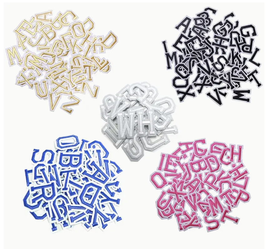 2" LETTERS - Black/White/Pink/Blue/Red/Gold/Purple/Green/Orange - Iron-On Patch