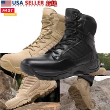 Men's High Side Zipper Military Tactical Work Boots Breathable Combat Boots 7-15