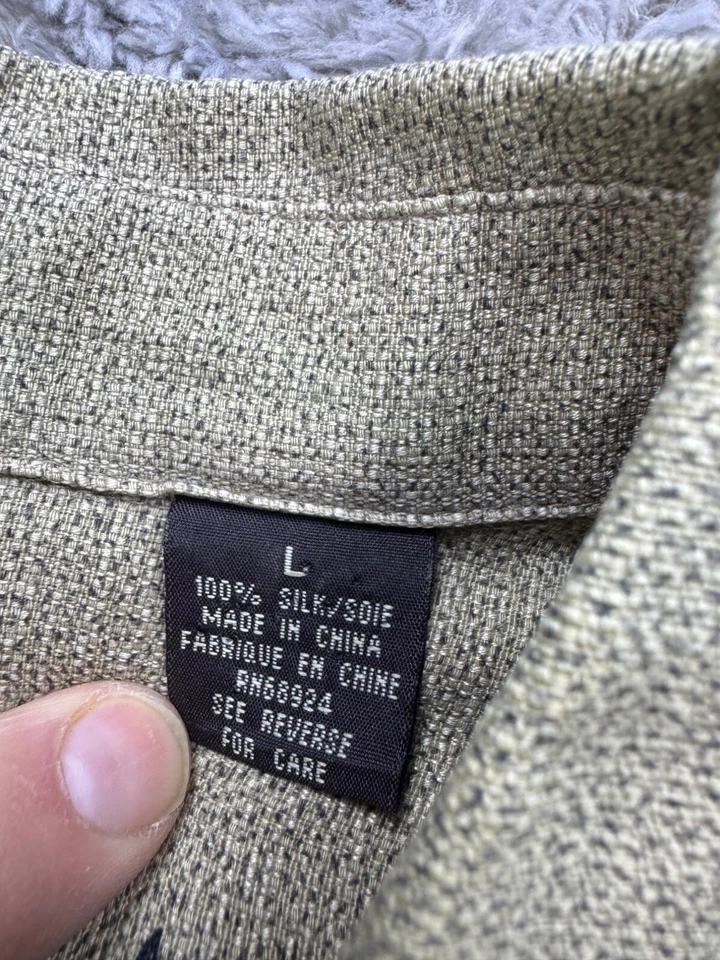 PARADISE Hawaiian Shirt Men Large Beige Silk Floral Tropical Axis Button Up Vtg - Image 4 of 4