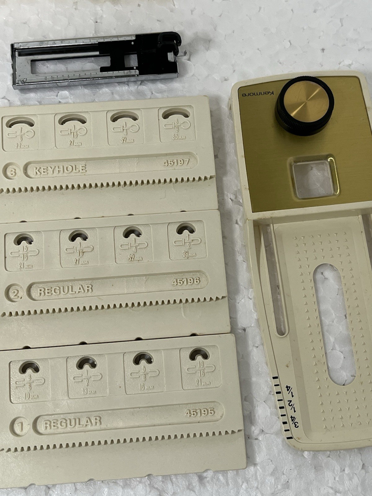 Vintage Kenmore Sewing Machine Accessories  Plastic Box Buttonholer Plates Feet