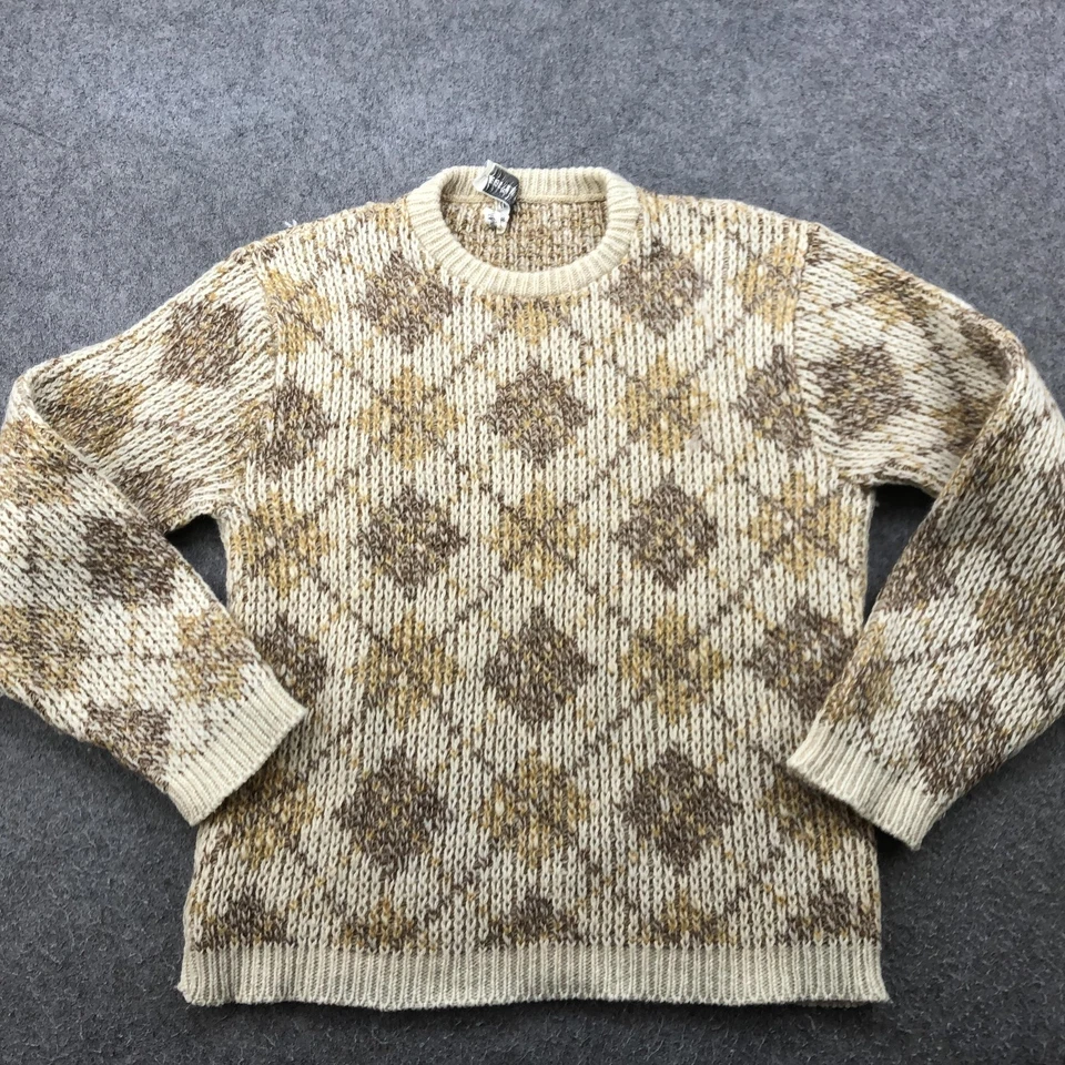 Suéter Vintage Munsingwear Para Hombre Grande Beige Marrón Lana Argyle Cuello Redondo Tejido Foto 3 de 4