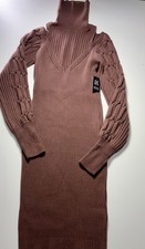 Express Brown Ribbed Turtleneck Sweater Dress SZ L NWT Cable Knit Sleeve Nice!
