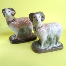 Vintage ceramic figurines Lambs 2 pieces USSR 1970s Ukrainian Majolica LKSF