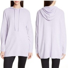 Eileen Fisher Purple Chenille Hooded Organic Cotton Long Sweater Size Medium
