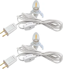 2 Pack Accessory Cord with 2 C7 Led Light Bulb Candelabra-Base E12 Socket White 