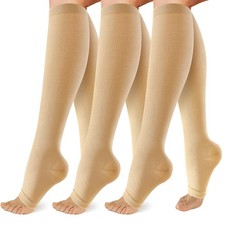 3 Pack 20-30mmHg Open Toe Compression Socks Knee High Support for Men Women