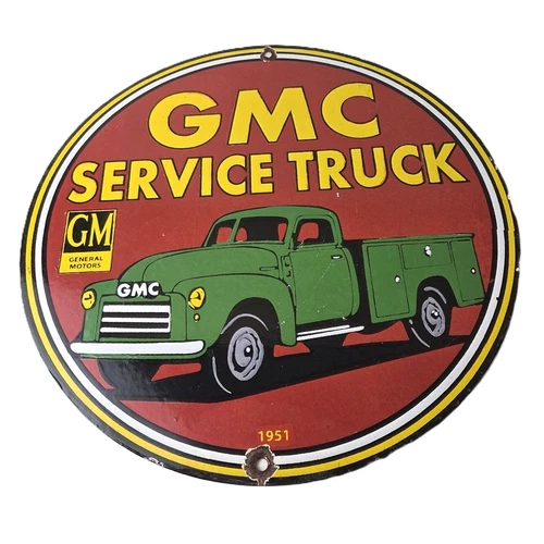 Vintage General Motors Sign - GMC Automobiles Trucks Gas Pump Ad Porcelain Sign