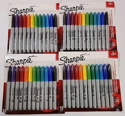LOT OF 4 SHARPIE Permanent Markers Fine Point Assorted Colors 12 Ct Pens 30075