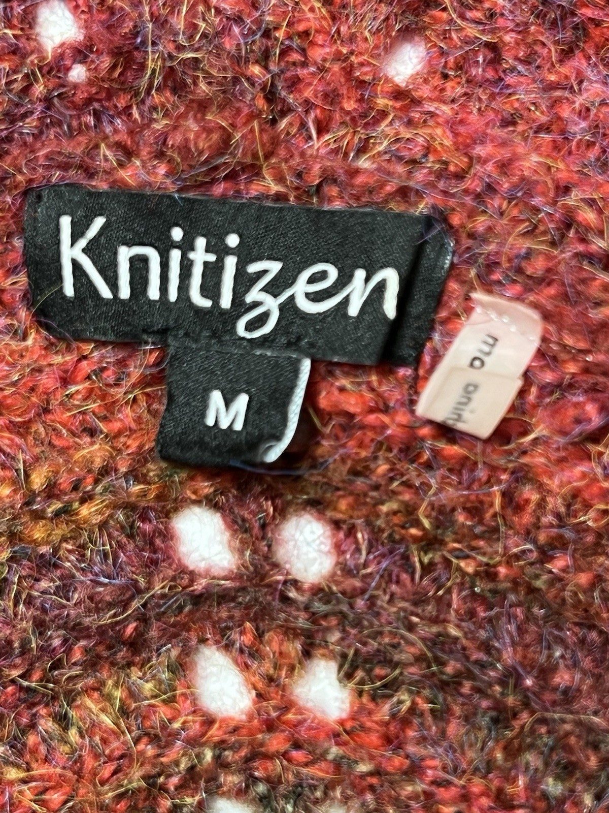 Knitizen Long Red Multi Chevron Pattern Hooded Sw… - image 4