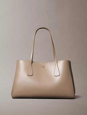 Calvin Klein Monogram Snap Large Tote Bag Desert Taupe Purse