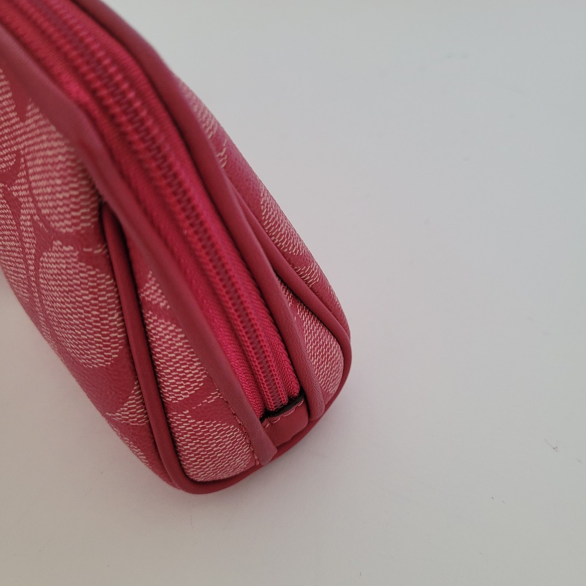 Coach Signature C Pink White Stripe Makeup Cosmetic Bag Pouch