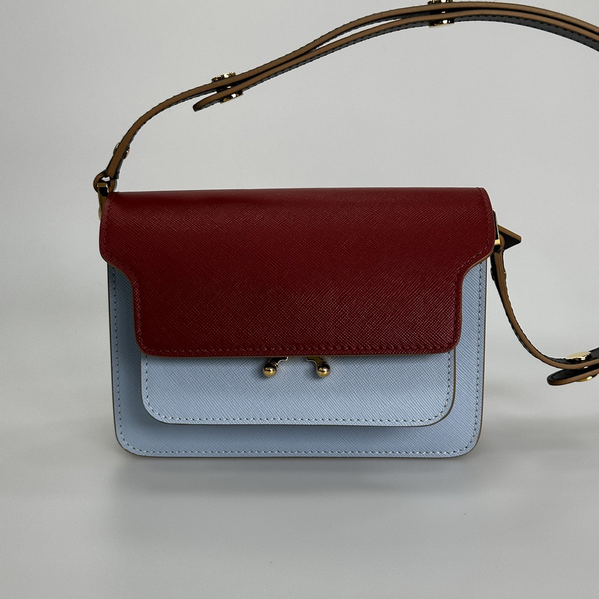 Marni Trunk Three-Tone Color Block Leather Crossbody Bag With Adjustable Strap