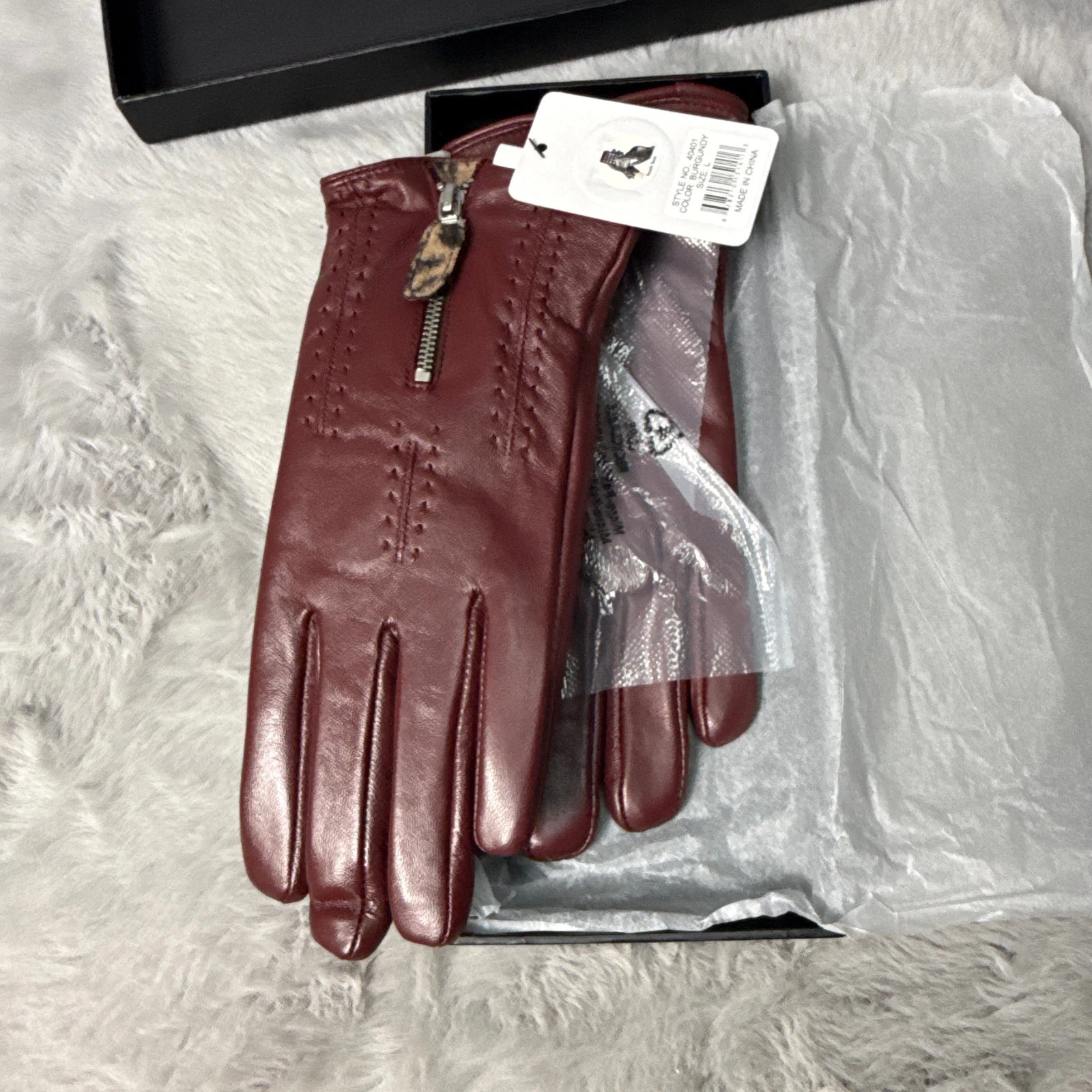 Karla Hanson Gloves Womens L Red Burgundy Leather Touchscreen Zip Winter Lined
