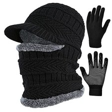 2Pcs Winter Knit Beanie Balaclava Hat Anti-Slip Touch Screen One Size Black