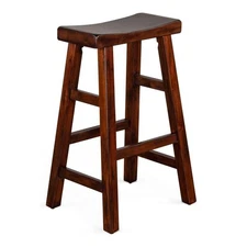 Home Square 30" Saddle Seat Mahogany Wood Stool in Dark Chocolate - Set of 2