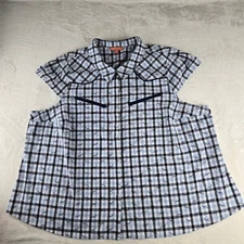 Modcloth Blue and White Button Down Shirt with Classic Grid Pattern