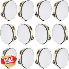 12 Pcs 6 Inch Adult Wedding Tambourines Drum Wooden Hand Held Drum Bell Tambo...