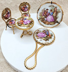 Vintage Limoges Fragonard 5 pc Set. Miniature Table and Chairs, Plate and Mirror — photo 1
