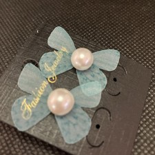 Blue Butterfly Faux Pearl Body Fabric Wing Earrings 1566
