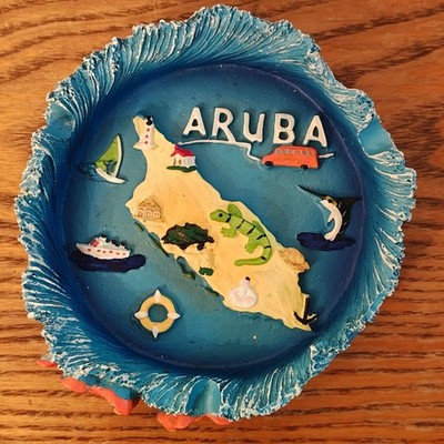 Aruba 3D Resin Relief Souvenir Ashtray   Raised Island Map Tropical Decor