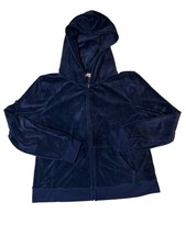 Juicy Couture Navy Velour Zip Hoodie Y2K Logo Back Graphic L
