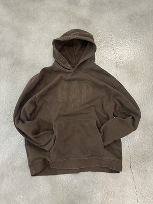 Gap Brown Pullover Hoodie Fleece Cotton Blend Logo Pockets Men's L