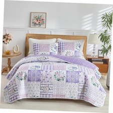 Joyreap 3 Pieces Floral Quilt Set Queen, Patchwork n Pink Queen-90"x90" Purple