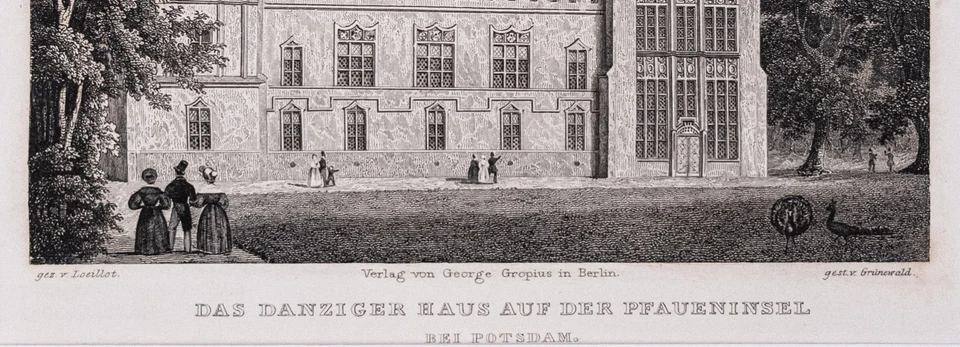 Potsdam Pfaueninsel Danziger Haus Stahlstich von Grünewald aus Spiker 1833 - Bild 3 von 4