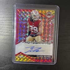 2025 Panini Mosaic #AMC-THA Talanoa Hufanga Auto Mosaic Fusion Red and Yellow