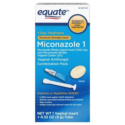 Equate Miconazole1-Day Antifungal Combination Pack with Vaginal Insert and Cream