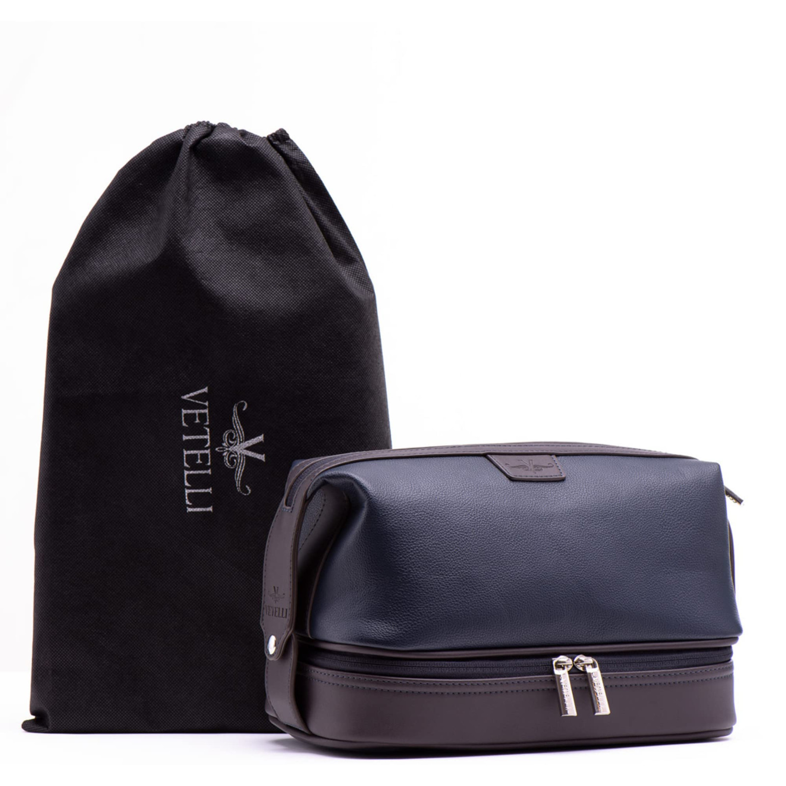 Vetell Leo Large Leather Men's Travel Toiletry Shaving Case Bag with Uppercase