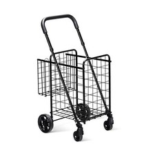Costway Folding Shopping Cart Jumbo Basket Rolling Utility Trolley Adjustable Ha