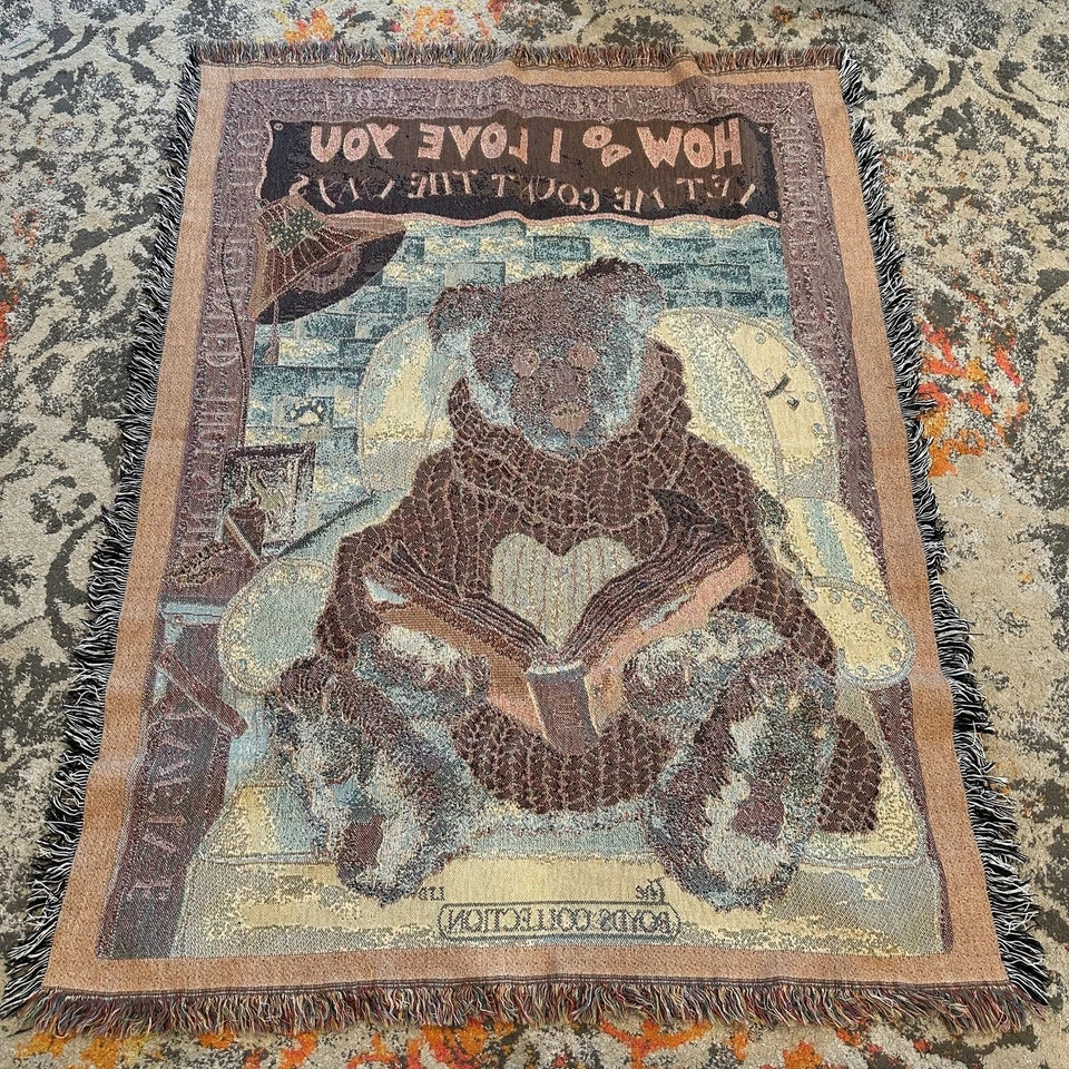 VTG BOYDS BEARS How Do I Love You Tapestry Throw Blanket 60x47 Classic Eclectic - Image 3 of 4