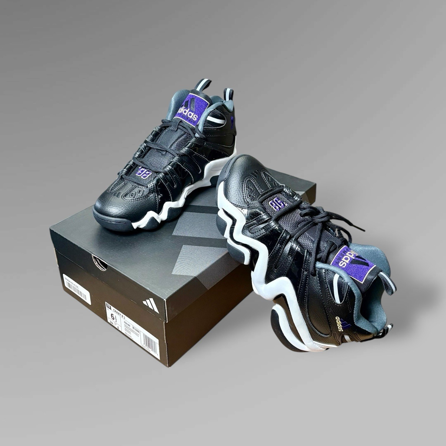 Adidas Crazy 8 Basketball Black White Purple Sneakers US Big Boys/Girls 6.5