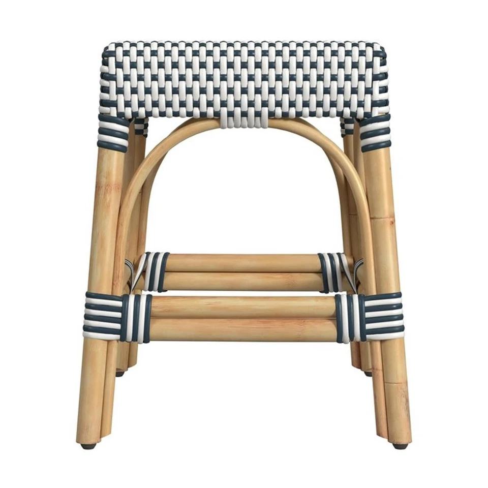 Butler Specialty Company Robias Rattan 18" Dining Stool - White / Navy - Image 2 of 4