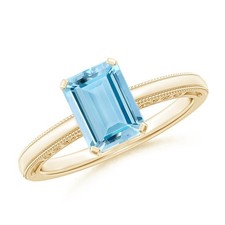 Emerald Cut Aquamarine Ring, Blue Solitaire Engagement, 925 Sterling Silver Ring