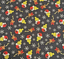 How the Grinch Stole Christmas Cotton Fabric BTY Max Snowflakes Dr Seuss Black