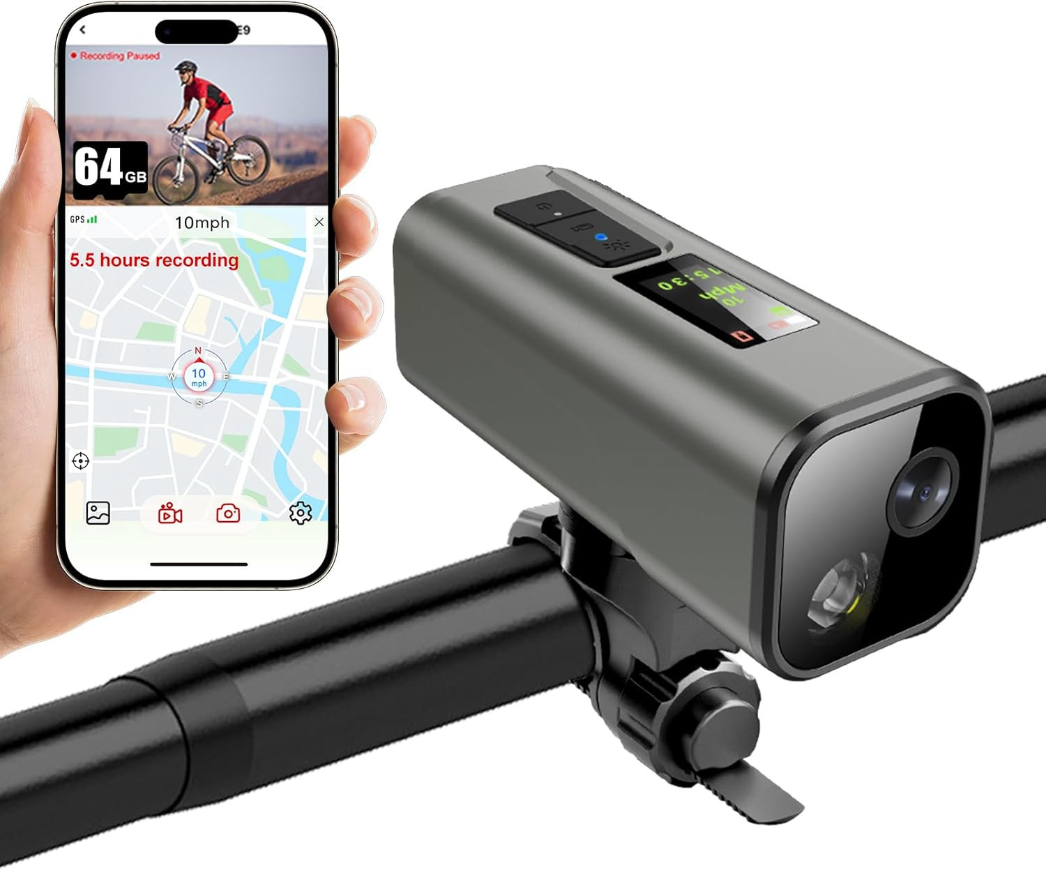 4K Action Camera with GPS, Waterproof, 64GB Card, Bike Speed
