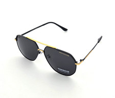 Polarized Porsche Hexagon Metal Aviator Sunglasses Black-Gold Smoke PH31