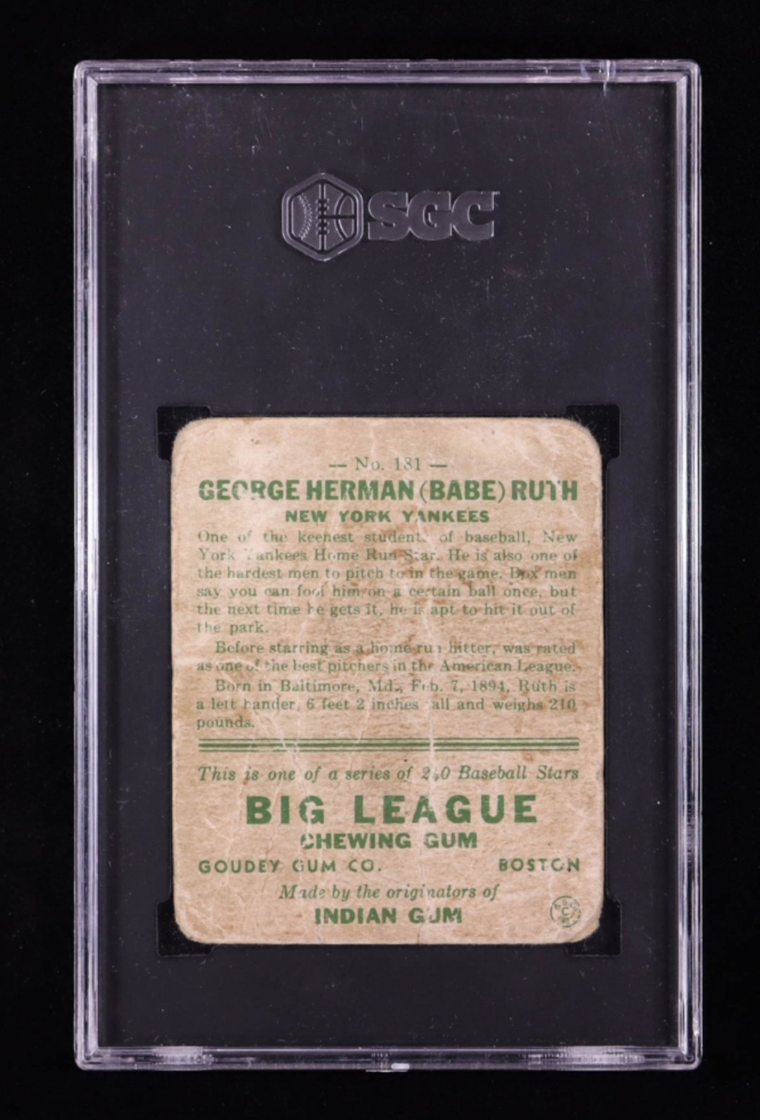 1933 Goudey Big League Chewing Gum #181 Babe Ruth SGC 1 PR R319 Yankees view 2