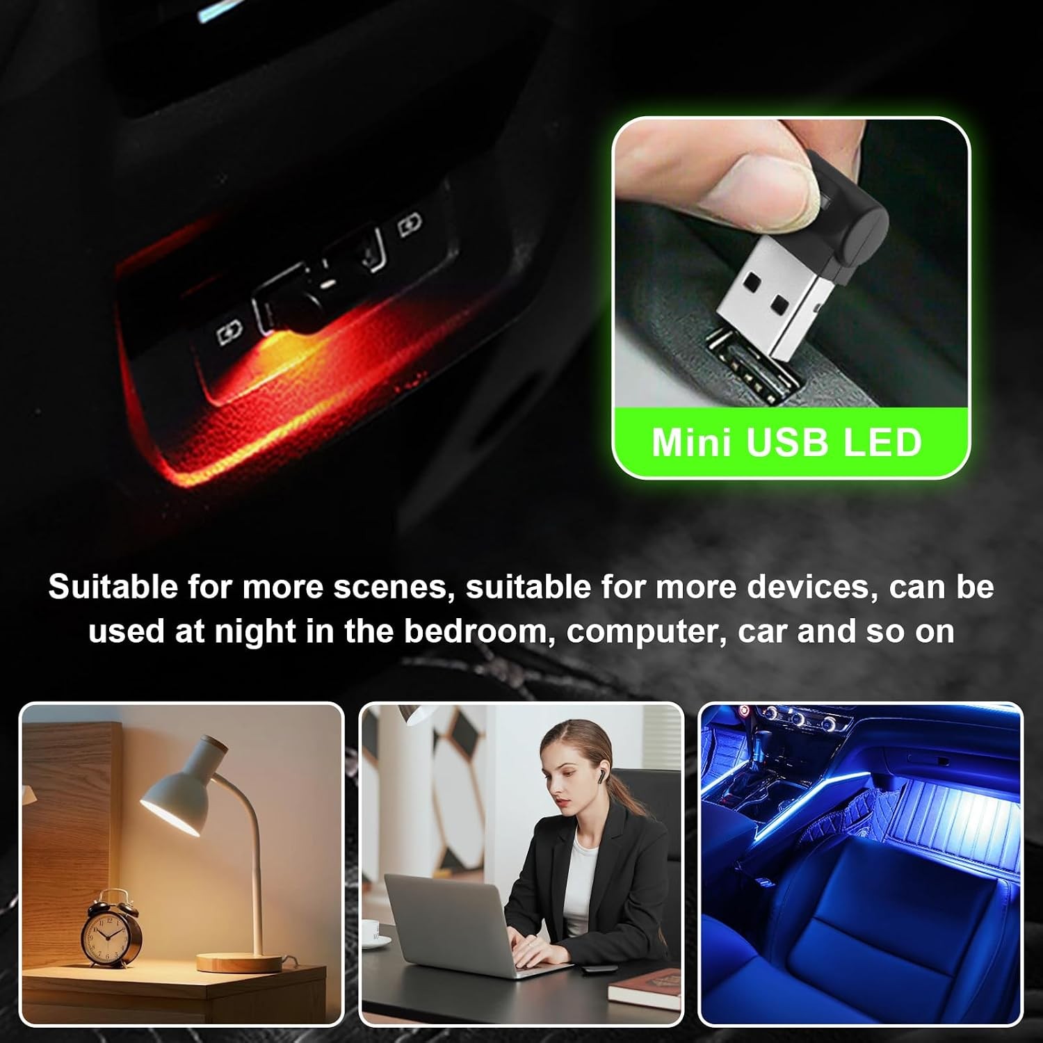 Usb Rechargeable Mini Led Light Mini USB LED Light, 8 Colors RGB Car USB LED Interior Atmosphere Light ...